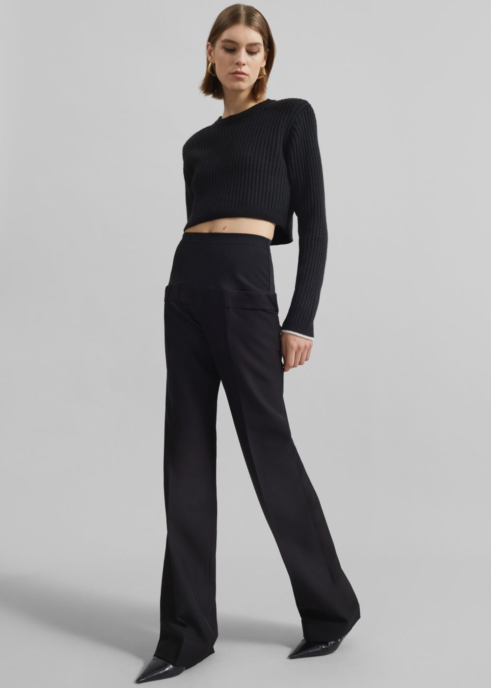 Ritsem Cropped Ribbed Wool Sweater - Black - Image 3