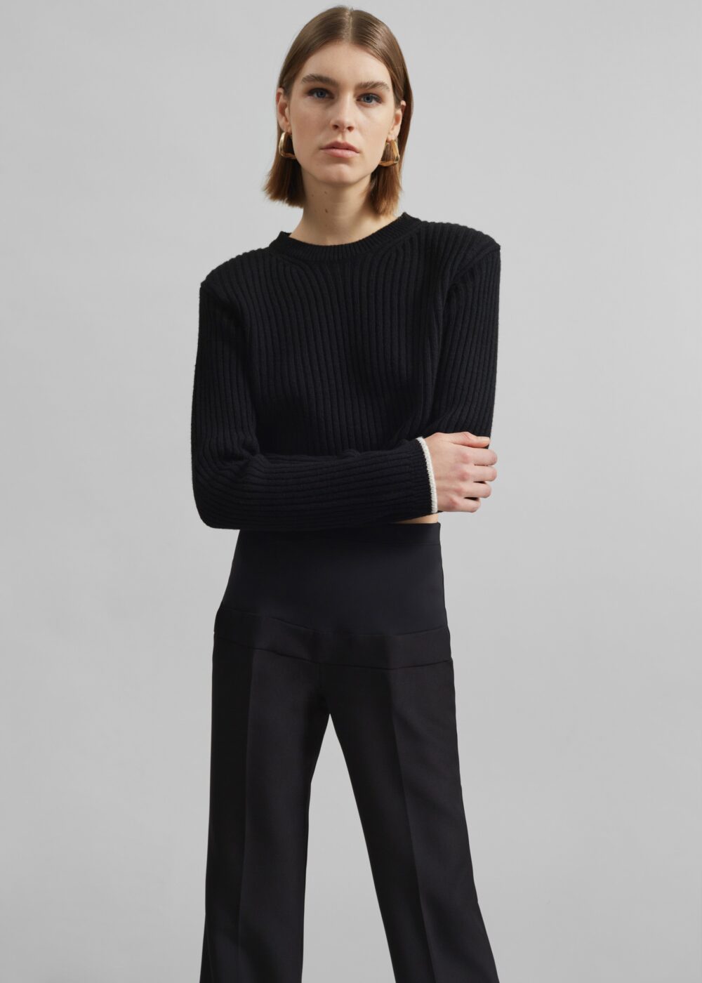 Ritsem Cropped Ribbed Wool Sweater - Black - Image 5