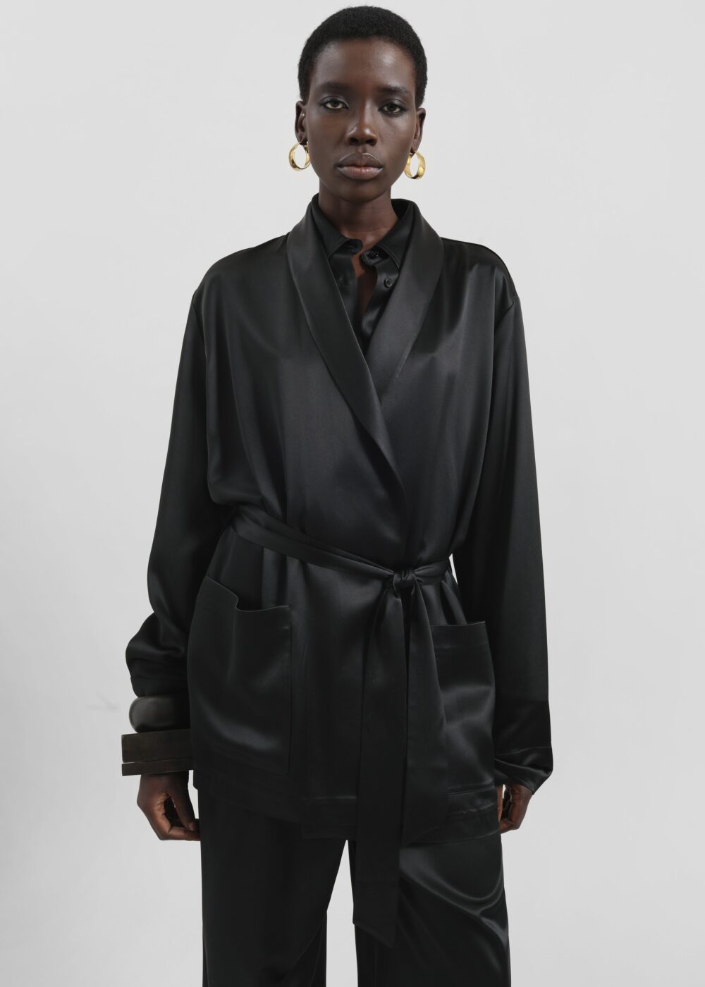 Scarlett Satin Kimono Jacket - Black - Image 4