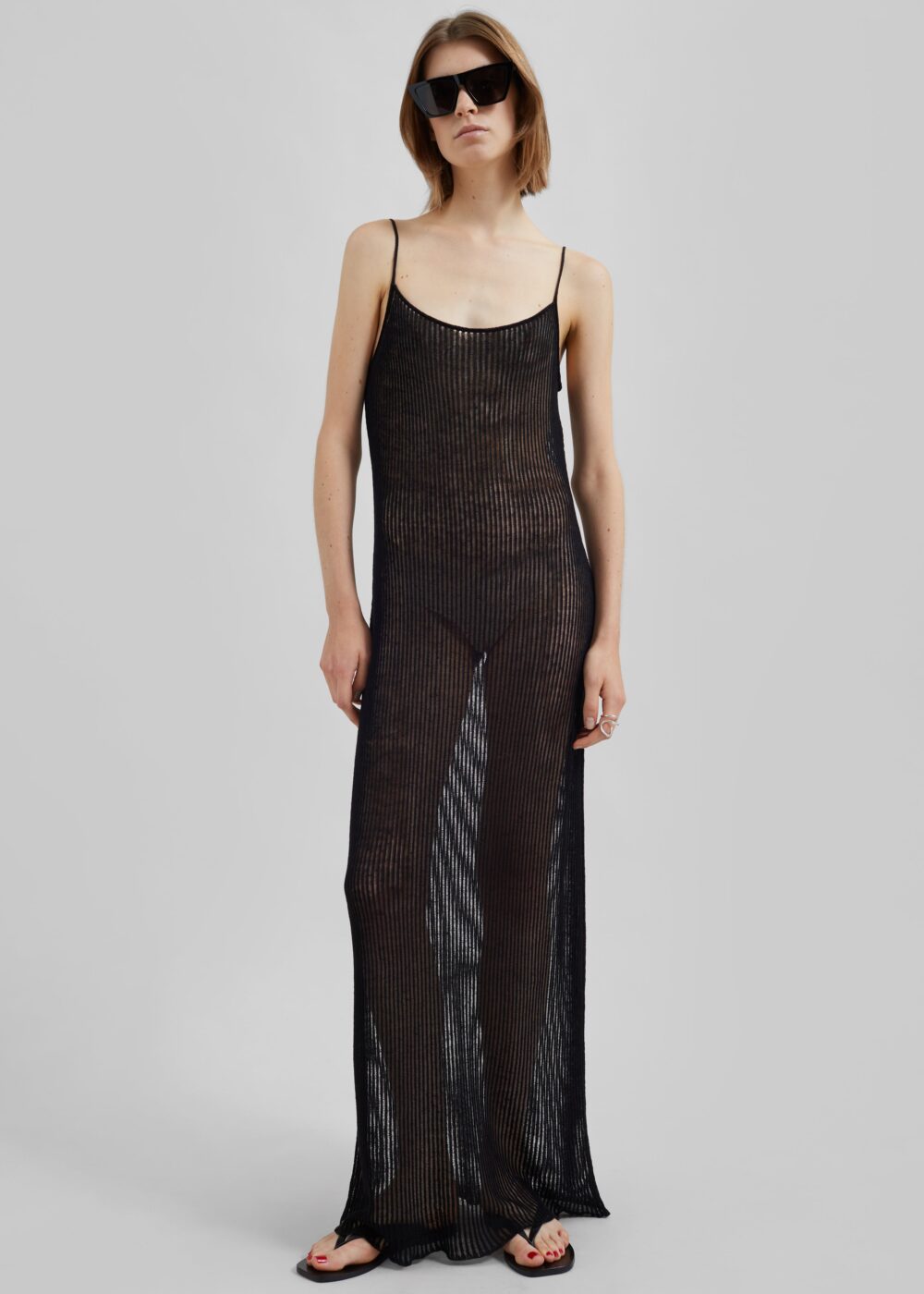Sienna Semi Sheer Ribbed Dress - Black - Image 6