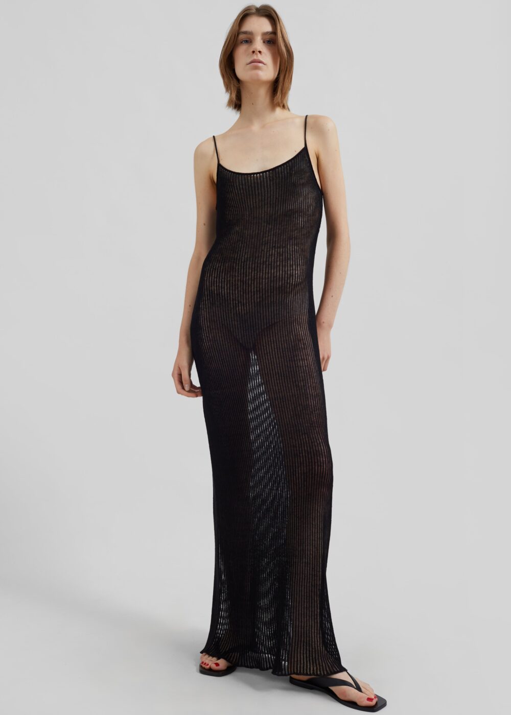 Sienna Semi Sheer Ribbed Dress - Black - Image 7