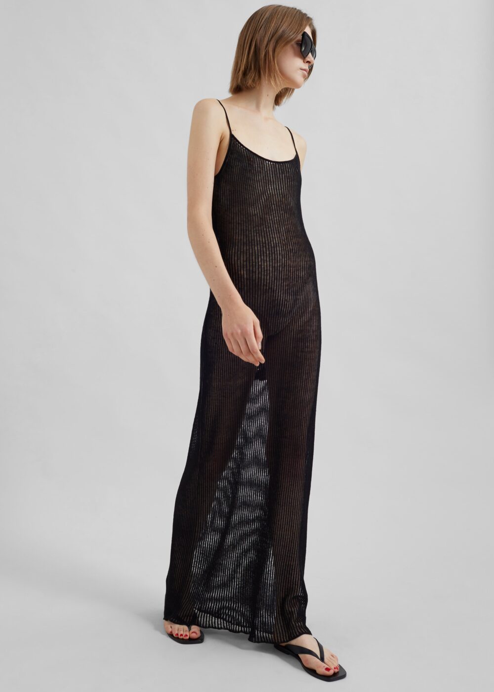 Sienna Semi Sheer Ribbed Dress - Black - Image 4
