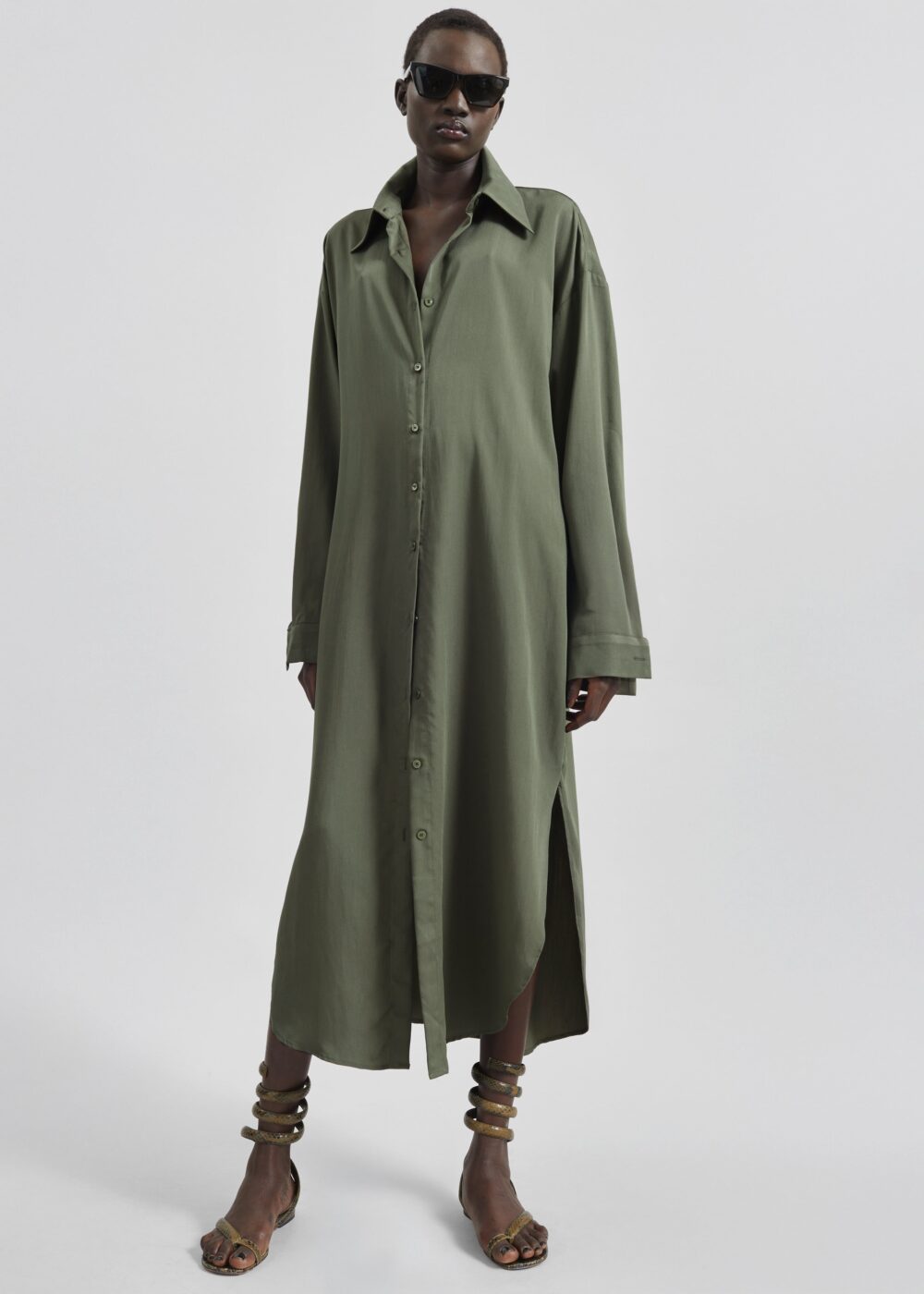 Silvan Neck Tie Shirt Dress - Olive - Image 5