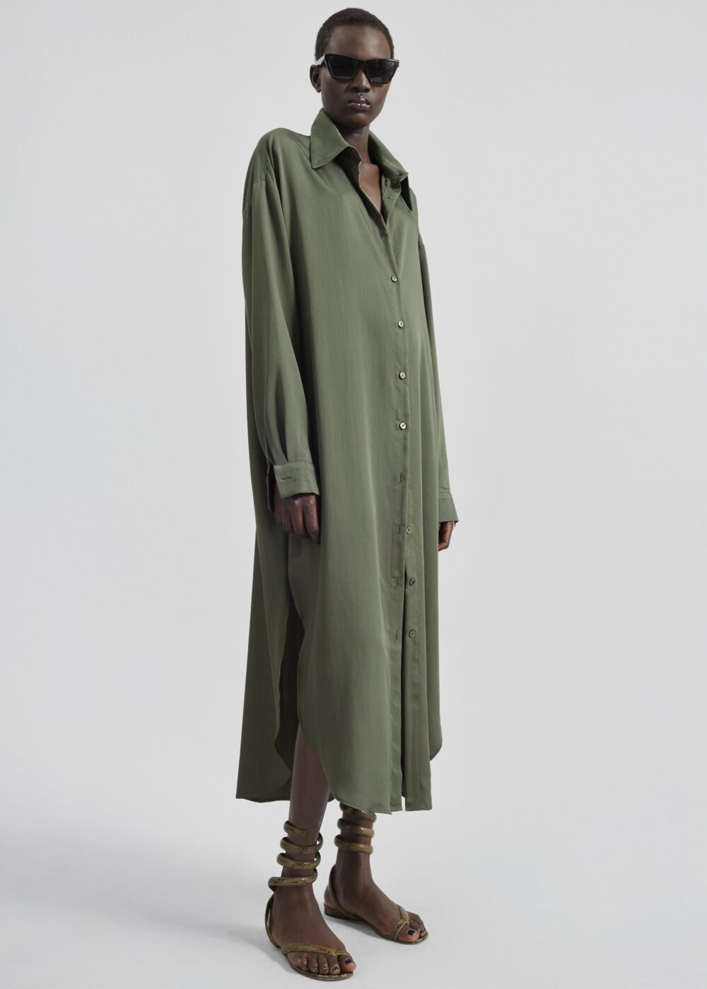 Silvan Neck Tie Shirt Dress - Olive - Image 6