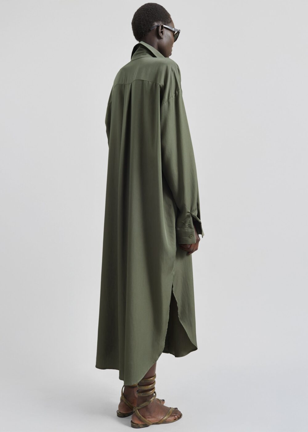 Silvan Neck Tie Shirt Dress - Olive - Image 9