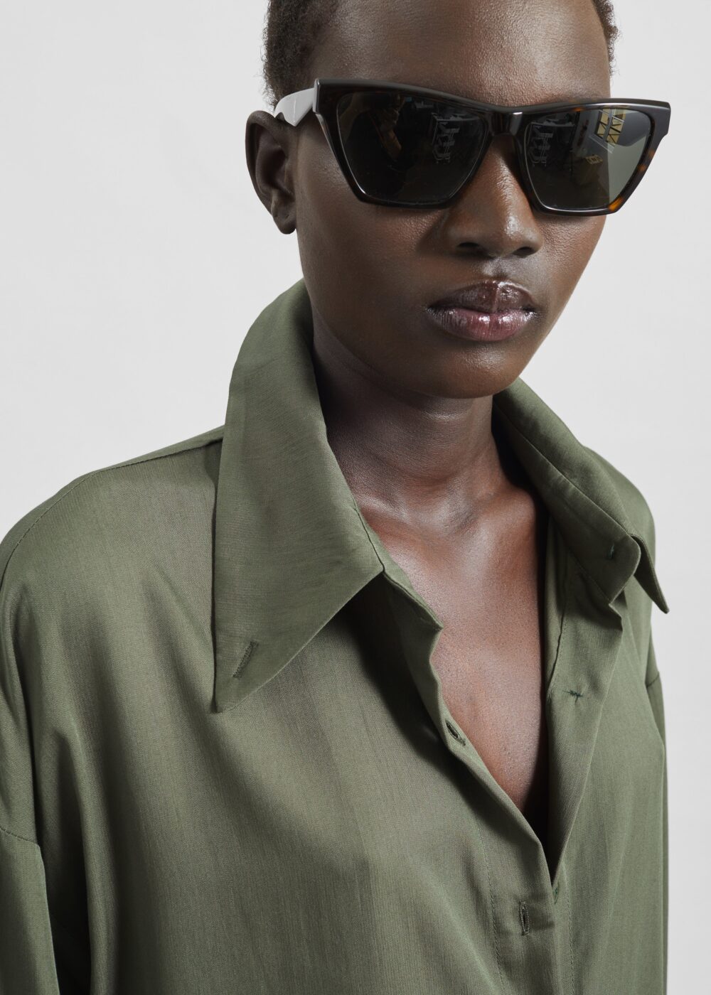 Silvan Neck Tie Shirt Dress - Olive - Image 4