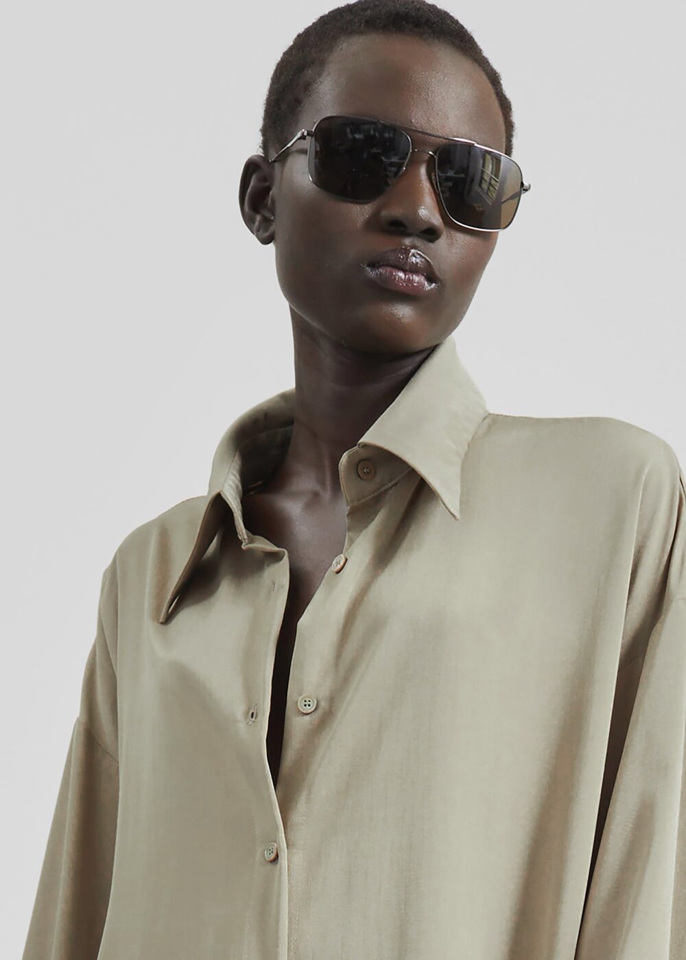 Silvan Neck Tie Shirt Dress - Taupe - Image 7