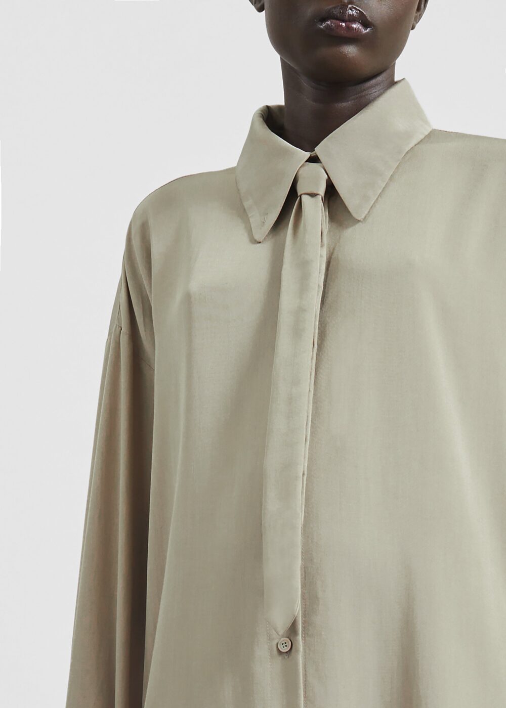 Silvan Neck Tie Shirt Dress - Taupe - Image 5