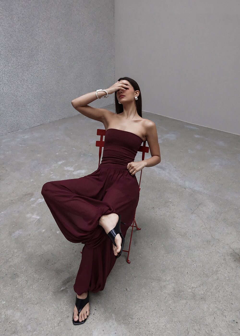 Solrae Fluid Balloon Pants - Burgundy - Image 11