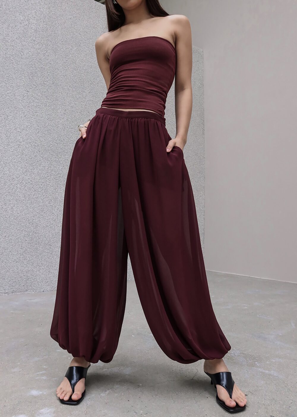 Solrae Fluid Balloon Pants - Burgundy - Image 5