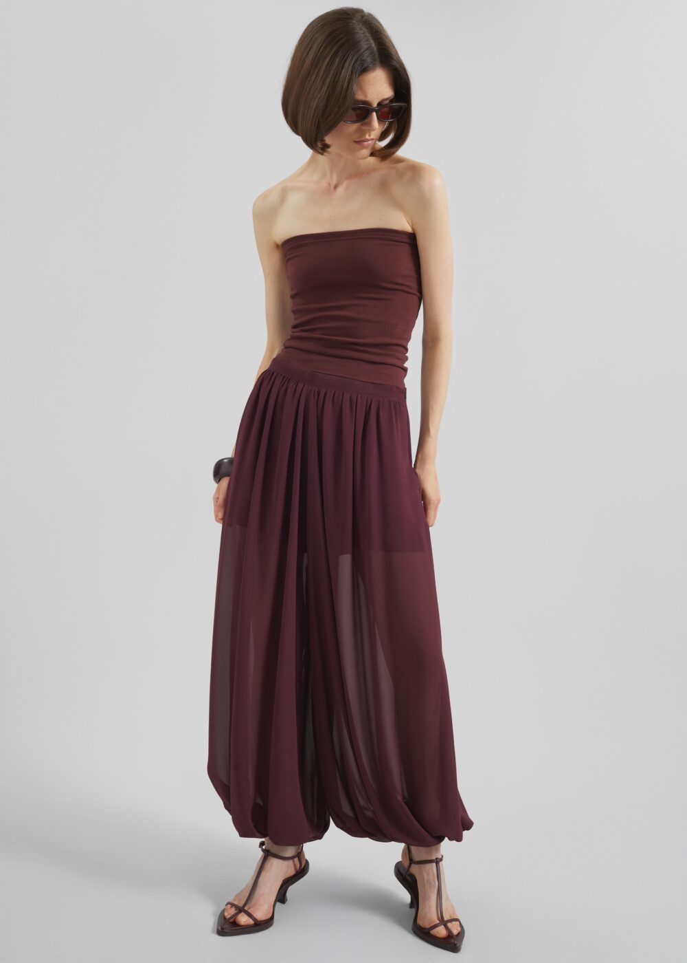 Solrae Fluid Balloon Pants - Burgundy - Image 3
