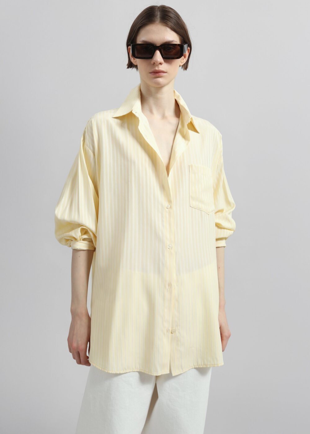 Sukma Striped Oversized Shirt - Pale Yellow - Image 4
