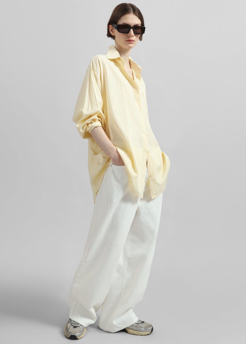 Sukma Striped Oversized Shirt - Pale Yellow - Image 5