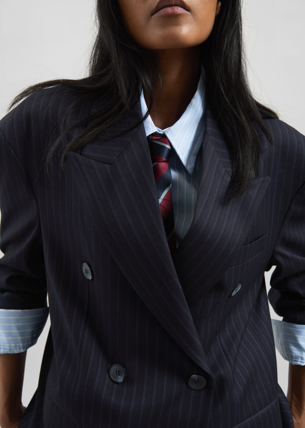 Tarbert Double-Breasted Blazer - Navy Pinstripe - Image 3