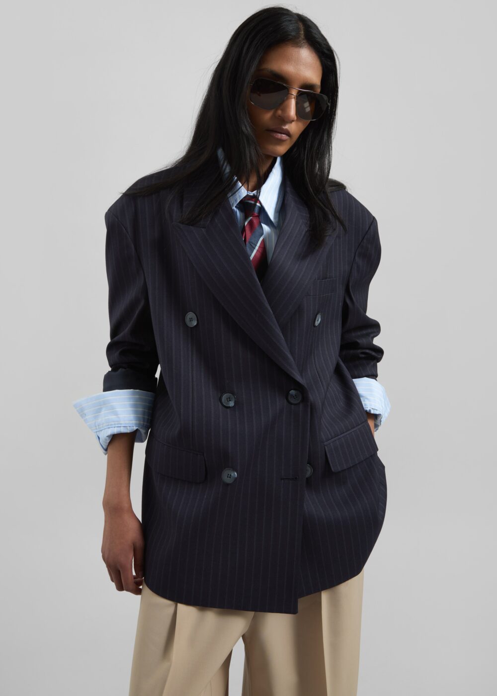 Tarbert Double-Breasted Blazer - Navy Pinstripe - Image 4