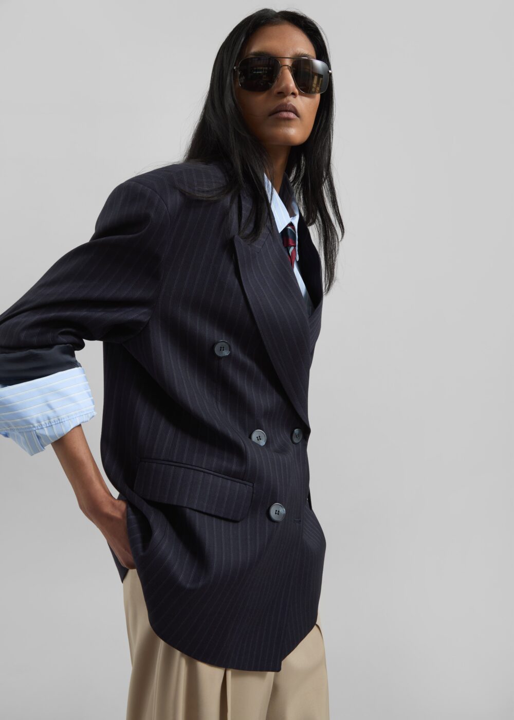 Tarbert Double-Breasted Blazer - Navy Pinstripe - Image 5
