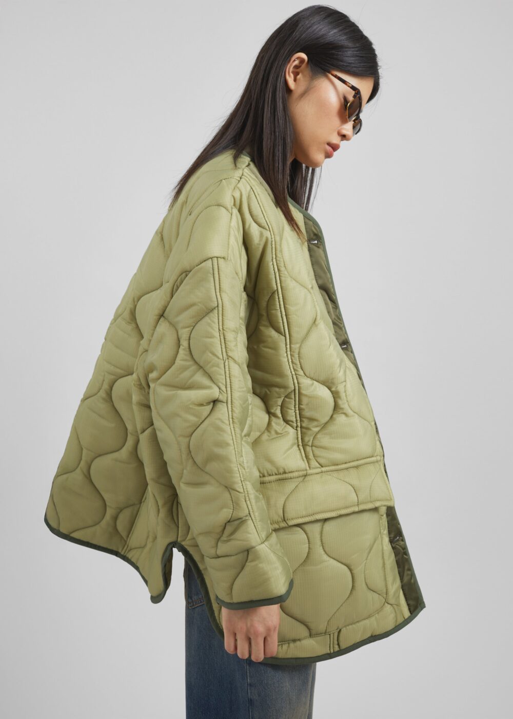 Teddy Quilted Jacket - Moss Green - Image 3