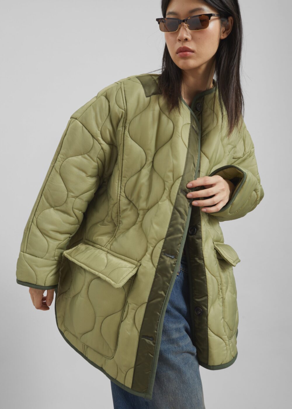 Teddy Quilted Jacket - Moss Green - Image 9