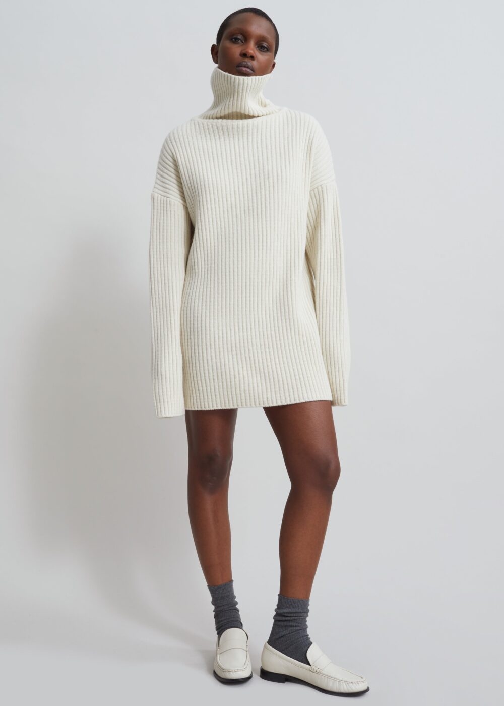 Thelma Ribbed Sweater Dress - Cream - Image 4