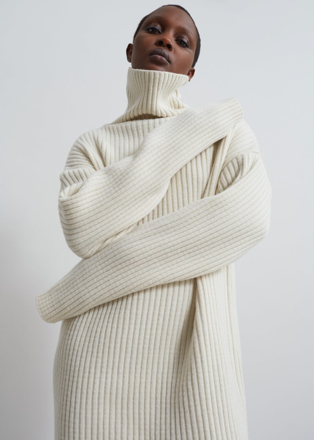 Thelma Ribbed Sweater Dress - Cream - Image 5
