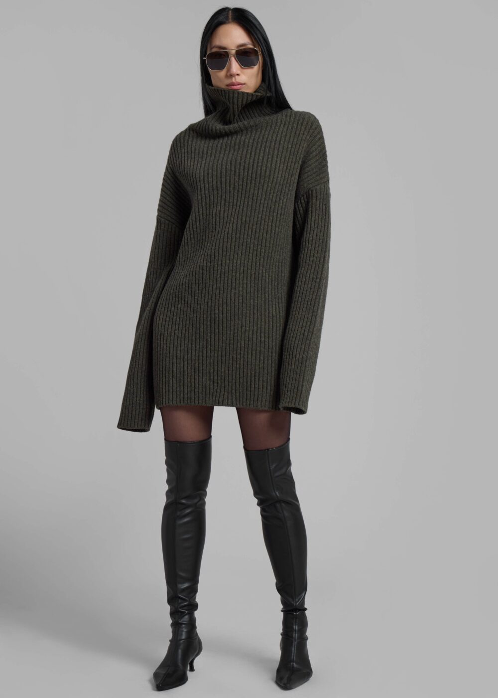Thelma Ribbed Sweater Dress - Khaki - Image 12