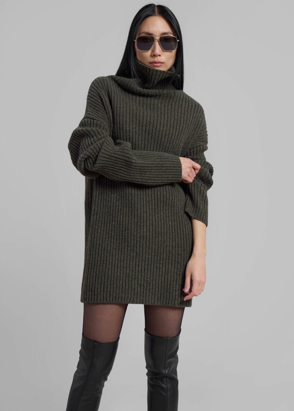 Thelma Ribbed Sweater Dress - Khaki - Image 11
