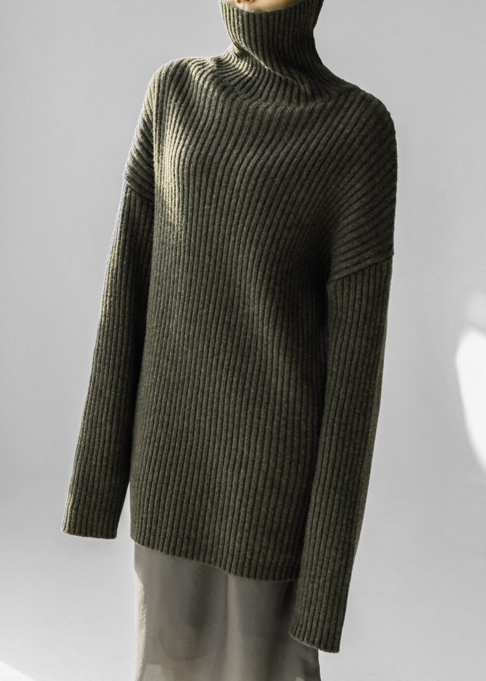 Thelma Ribbed Sweater Dress - Khaki - Image 3