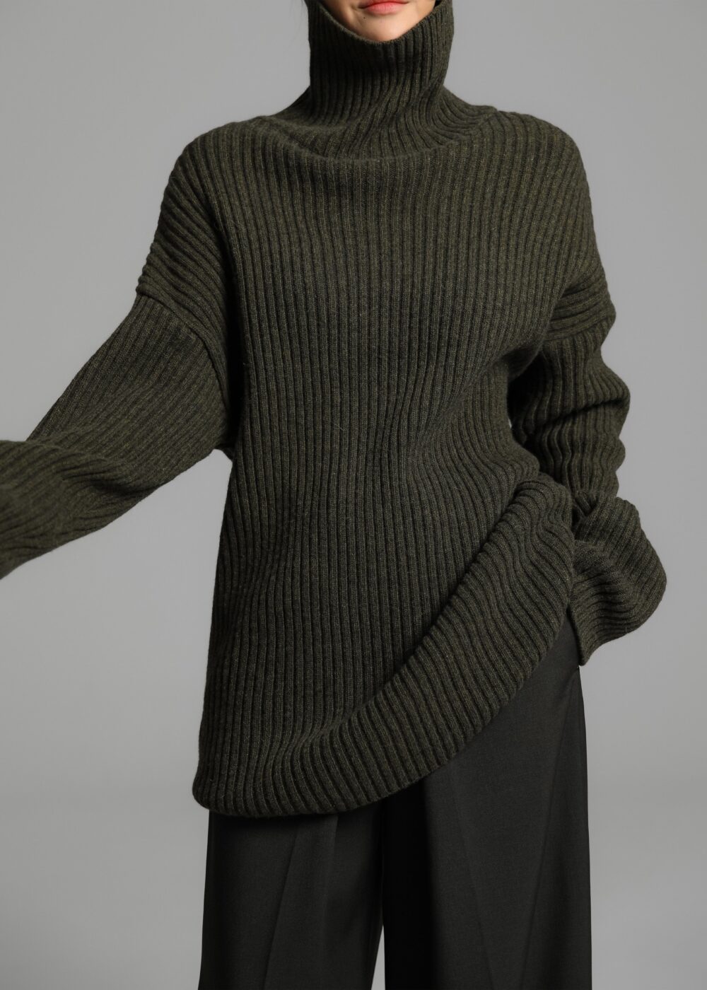 Thelma Ribbed Sweater Dress - Khaki - Image 5