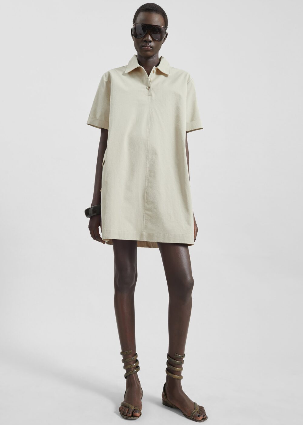 Tilba Polo Mini Dress - Beige - Image 4