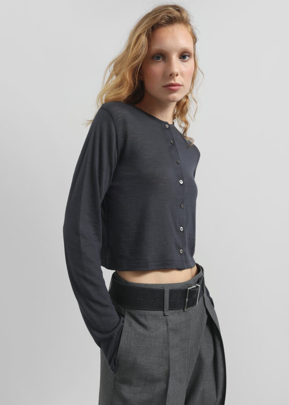 Vinni Thin Wool Cardigan - Navy - Image 6