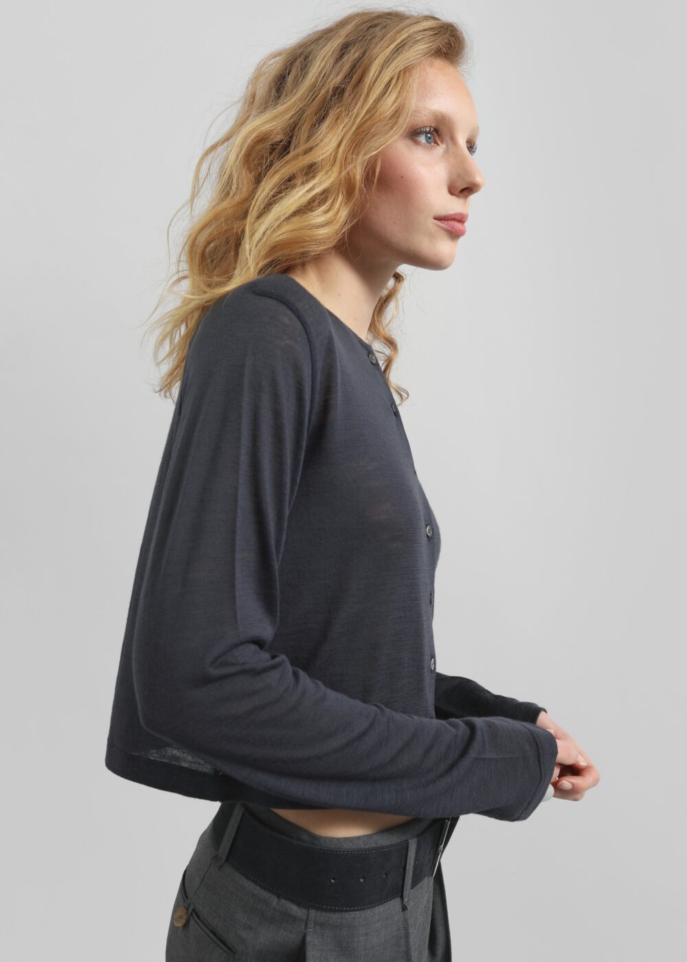 Vinni Thin Wool Cardigan - Navy - Image 8